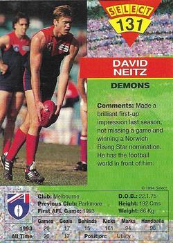 1994 Select AFL #131 David Neitz Back